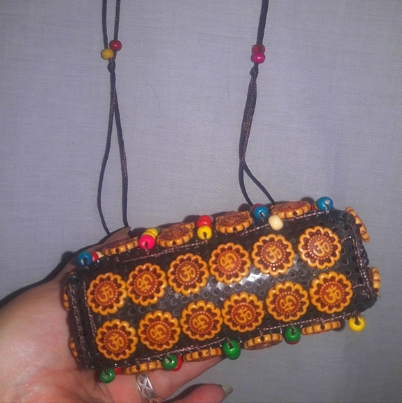 Vintage Crossbody Beaded Purse RARE Om Symbol Handmade Purse Cellphone Case HTF - Picture 8 of 12
